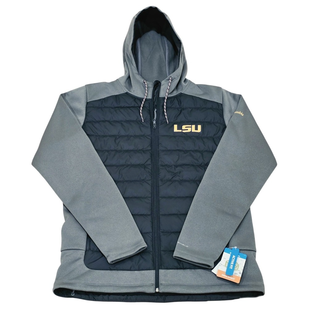 Columbia LSU Tigers Out-Shield Hybrid Hoodie Mens M Jacket Gray Black XO5965-021